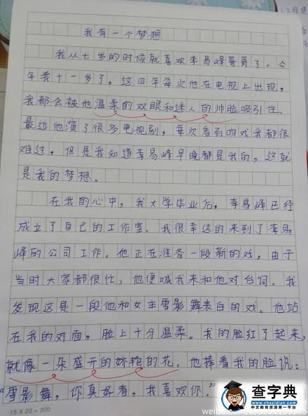 小学生作文写梦想 要和李易峰一起走到最后1