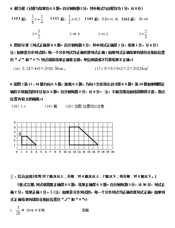 2017年小学数学模拟试卷浙教版第六套答案2